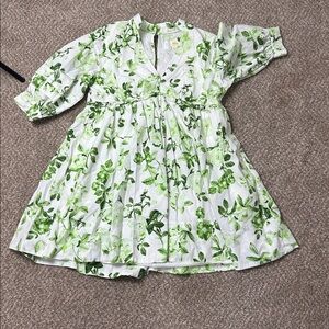 Anthropologie Maeve Leafy Green and White Dress